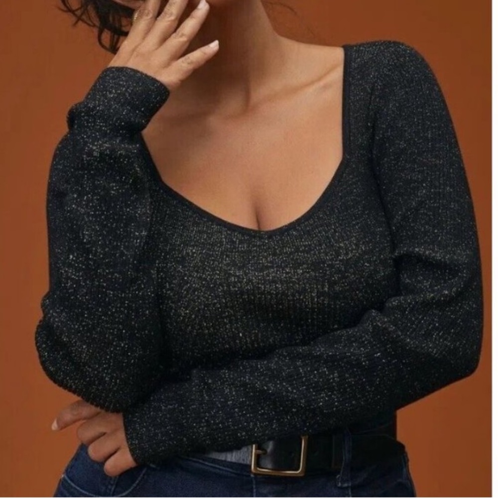 Anthropologie Sweetheart Sweater in Metallic Black